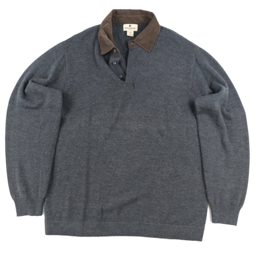 Woolrich Shirt Mens XL Wool Blend Long Sleeve Polo Shirt Onyx Heather Corduroy
